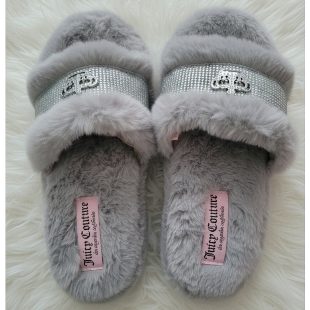 Juicy Couture Gray Bling CROWN Slippers SIZE 10